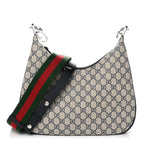GG Supreme Monogram Textured Calfskin Web Large Attache Shoulder Bag Beige Blue