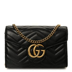 Calfskin Matelasse GG Marmont Chain Wallet Black