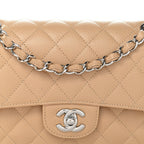 Caviar Quilted Small Double Flap Beige