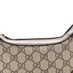 GG Supreme Monogram Textured Calfskin Web Mini Ophidia Half Moon Hobo Beige Ebony New Acero