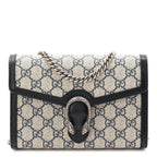 GG Supreme Monogram Textured Dollar Calfskin Mini Dionysus Chain Wallet Beige Blue