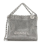 Crystal Embellished Metallic Lambskin Mini Chanel 22 Silver