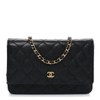 Caviar Quilted Wallet on Chain WOC Black