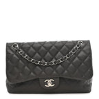 Caviar Quilted Jumbo Double Flap Grey