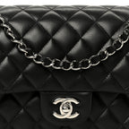 Lambskin Quilted Medium Double Flap Black