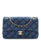Printed Denim Quilted Small Double Flap Blue