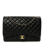 Lambskin Quilted Maxi Double Flap Black