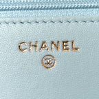 Lambskin Quilted Trendy CC Wallet On Chain WOC Light Blue