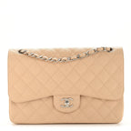 Caviar Quilted Jumbo Double Flap Beige Clair