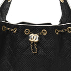 Braided Raffia Calfskin Small Chanel 25 Handbag Black White