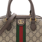 GG Supreme Monogram Textured Dollar Calfskin Web Mini Ophidia Top Handle Bag Beige Ebony New Acero