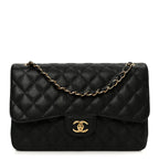 Caviar Quilted Jumbo Double Flap Black