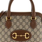 GG Supreme Monogram Azalea Calfskin Small Horsebit 1955 Top Handle Bag Beige Ebony Brown Sugar