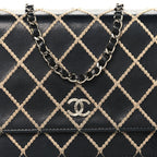Calfskin Diamond Stitch Wallet On Chain WOC Black