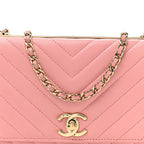 Lambskin Chevron Quilted Trendy CC Wallet On Chain WOC Pink