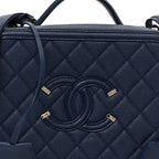 Caviar Quilted Medium CC Filigree Vanity Case Navy