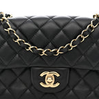 Lambskin Quilted Mini Rectangular Flap Black
