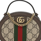 GG Supreme Monogram Top Handle Web Mini Ophidia Round Shoulder Bag Brown
