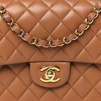 Lambskin Quilted Medium Double Flap Brown