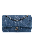 Denim Bleached Chain Medium Double Flap Blue