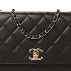 Lambskin Quilted Trendy CC Wallet On Chain WOC Dark Brown