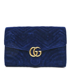 Velvet Matelasse GG Marmont Clutch Cobalt Blue
